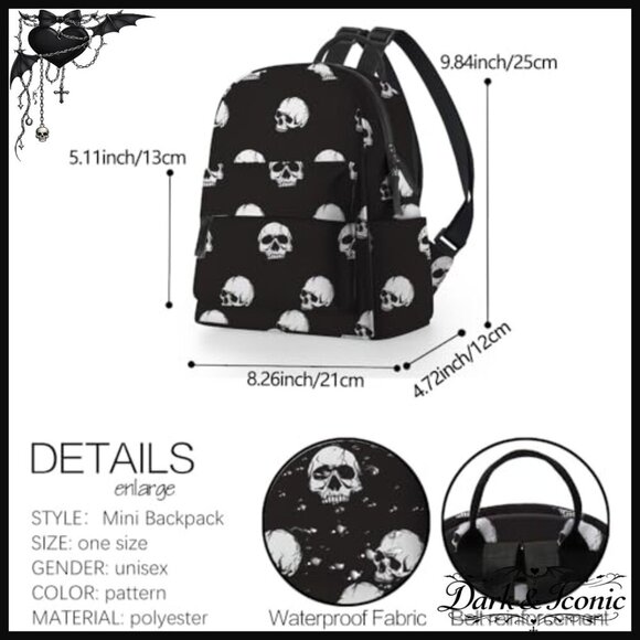 Mini Backpack Waterproof Small Daypack Multi Pocket Skull Print Women main image 6